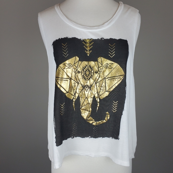It Love Closet Tops - It ❤ Closet Gold Elephant Oversized Crop
